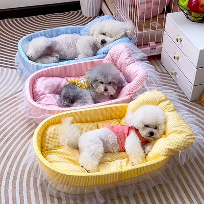 Lace-Trimmed Princess Pet Bed – Soft Oval Plush Winter Bed for Small Dogs & Cats - Bdba PK