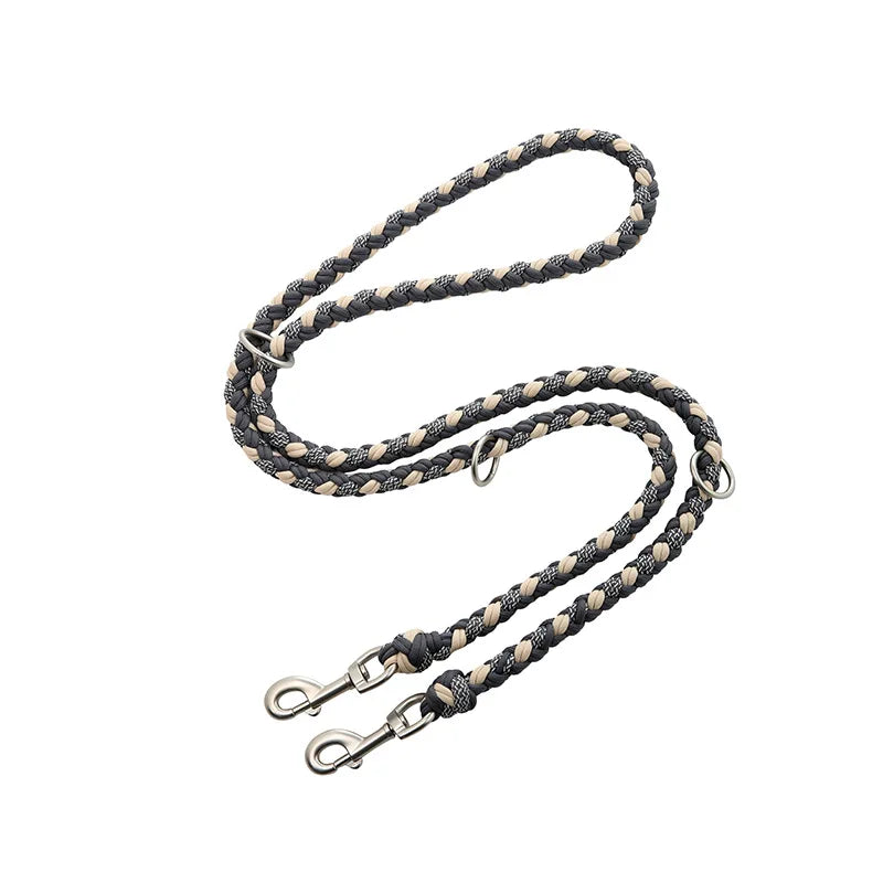 Hand-Knitted Leather Pet Collar Leash Set Multi-Colored Stripe Dog Collar Soft Adjustable Braided Dog Collar with Metal Buckle