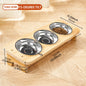 Pet Ceramic Bowl/Stainless Steel Bowl and Wooden Bowl Stand Set, Cat Bowl with Slightly Tilted Stand, Cat and Dog Supplies