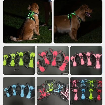Durable Light Up LED Dog Harness Adjustable Flashing Luminous Pet Chest Strap Padded Collar Soft Dog Glow Vest for Night Walking