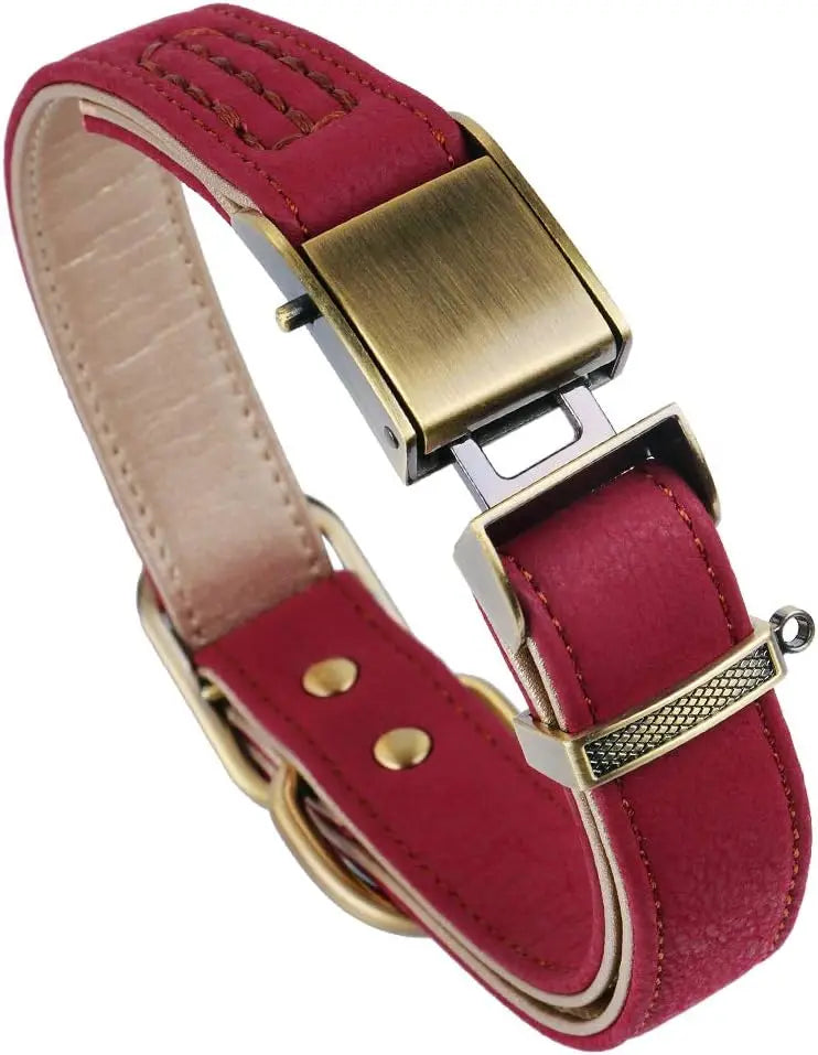 Fench BULLDOG Collar Chede Basic Classic Luxury Padded Leather Dog Collar The Seatbelt Buckle for Large Medium Small Pets