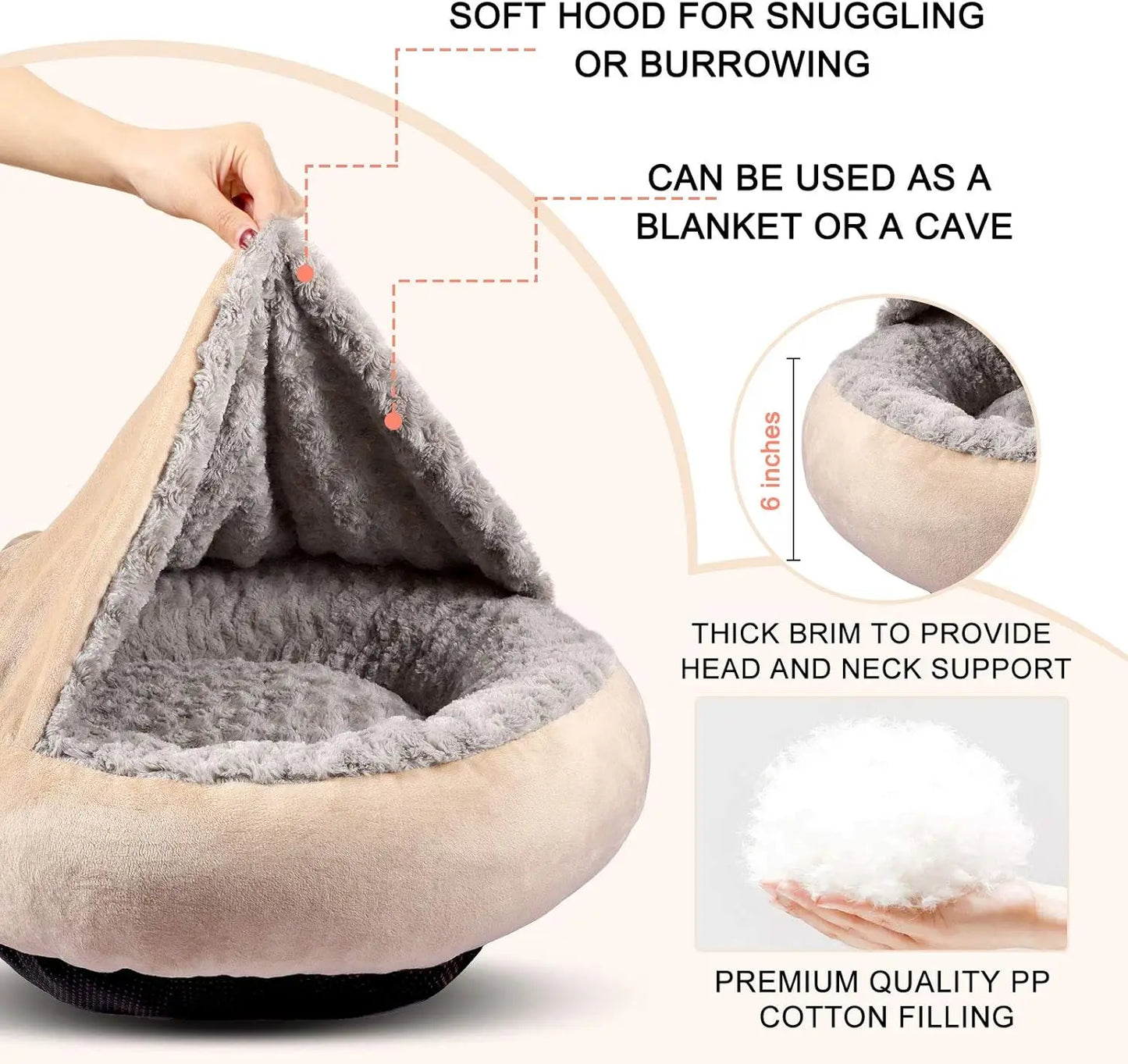 23" Donut Pet Bed with Hooded Blanket, Anti-Anxiety Burrow Cave, Cozy Machine Washable, for Small Dogs & Cats up to 20lbs