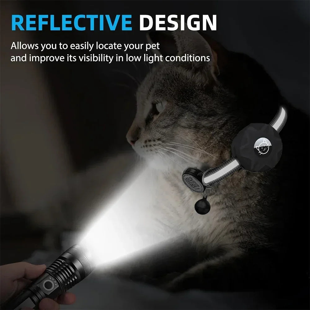 GPS Cat Collar with AirTag Holder, QR ID Tag & Bell – Reflective Anti-Lost Tracker Collar (Pink, Purple, Blue) - Bdba PK