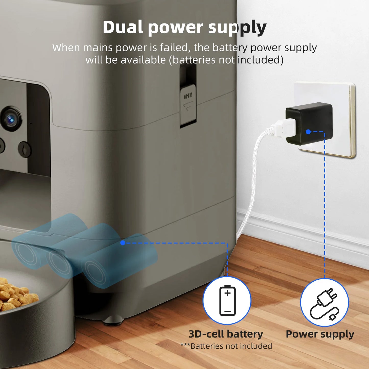 2L Automatic Pet Feeder Cat Smart Pet Feeder Wi-Fi & Camera Controlled feeder Dog & Cat Food Dispenser Remote App (No 5V 2A plug - Bdba PK
