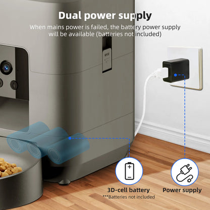 2L Automatic Pet Feeder Cat Smart Pet Feeder Wi-Fi & Camera Controlled feeder Dog & Cat Food Dispenser Remote App (No 5V 2A plug - Bdba PK