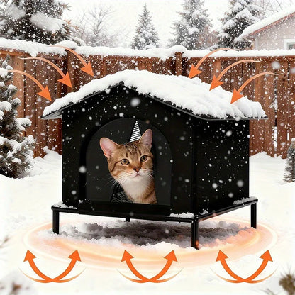 Foil-Insulated Outdoor Cat House with Shelf & Cushion – Waterproof Stray Cat Winter Shelter (33×33×33cm) - Bdba PK