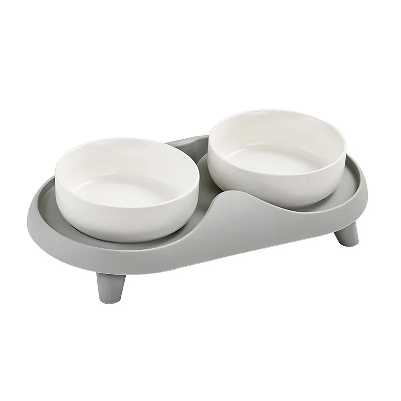 Ceramic Double Pet Bowl Elevated Design - Non-Tip Stable Large Capacity Cat Dog Food Water Dish Ant Proof Feeder - Bdba PK