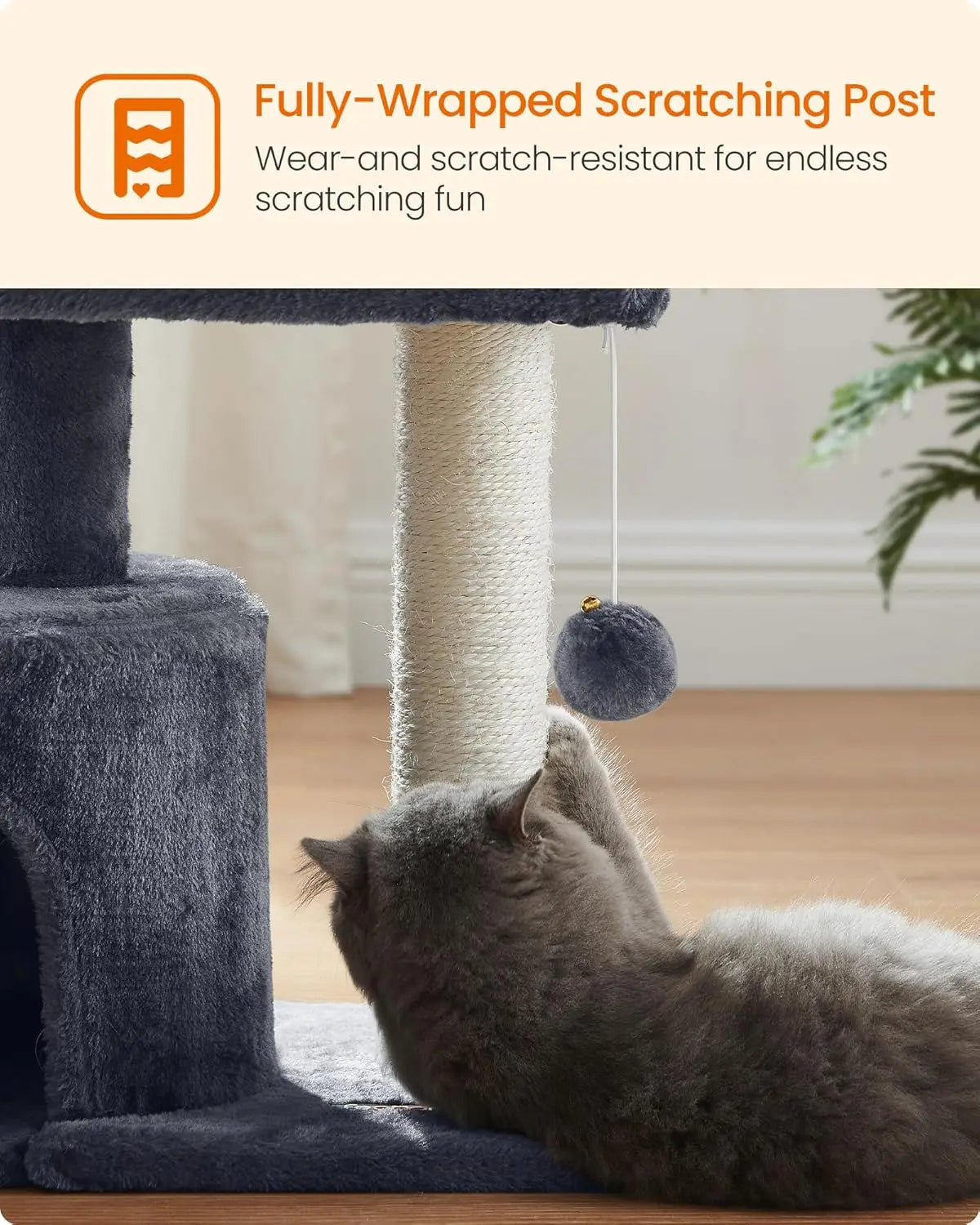 Cat Tree, Small Cat Tower with Sisal Scratching Post, Plush Condo with Padded Perch, for Small Spaces, Kittens, Smoky Gray UPCT5