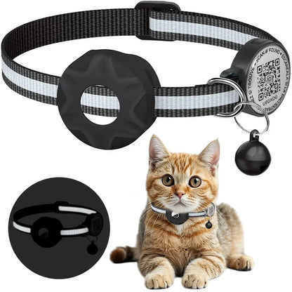 GPS Cat Collar with AirTag Holder, QR ID Tag & Bell – Reflective Anti-Lost Tracker Collar (Pink, Purple, Blue) - Bdba PK