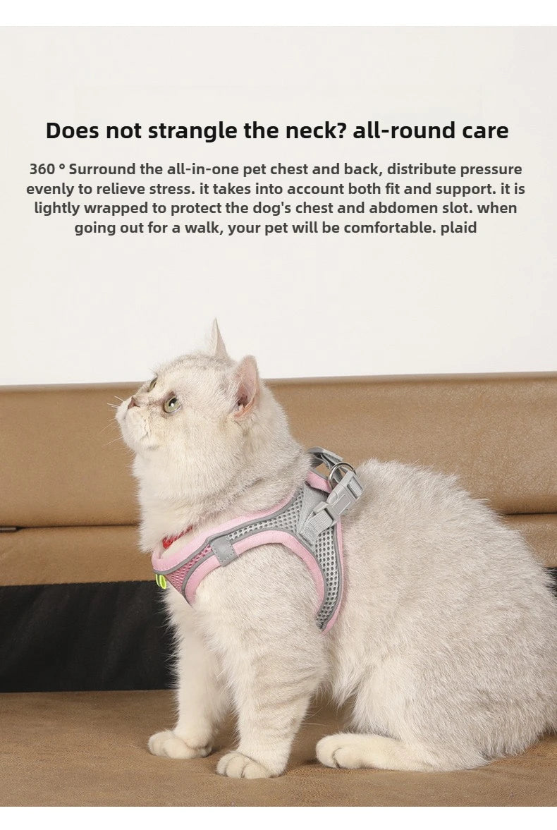 Pet Things Cat Accessories Cute Adjustable Cat Collar and Leash Set for Walking Safe Reflective Soft Comfortable Vest - Bdba PK