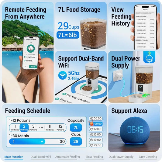 7L Smart WiFi Pet Feeder – Alexa Compatible, APP Control & Slow Feed Dispenser for Cats & Dogs (USA) - Bdba PK