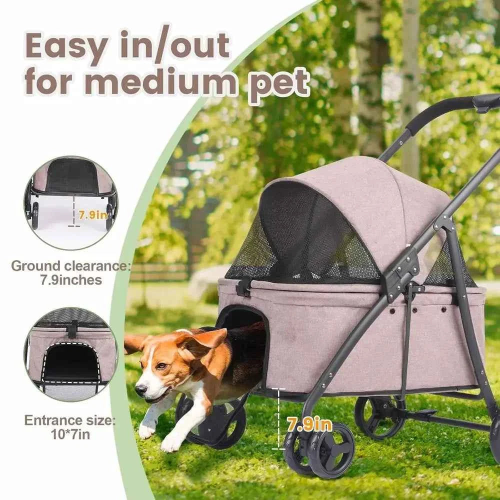 Double Decker Pet Stroller with 4 Heavy-Duty Wheels and Adjustable Handle for Small to Medium Dogs