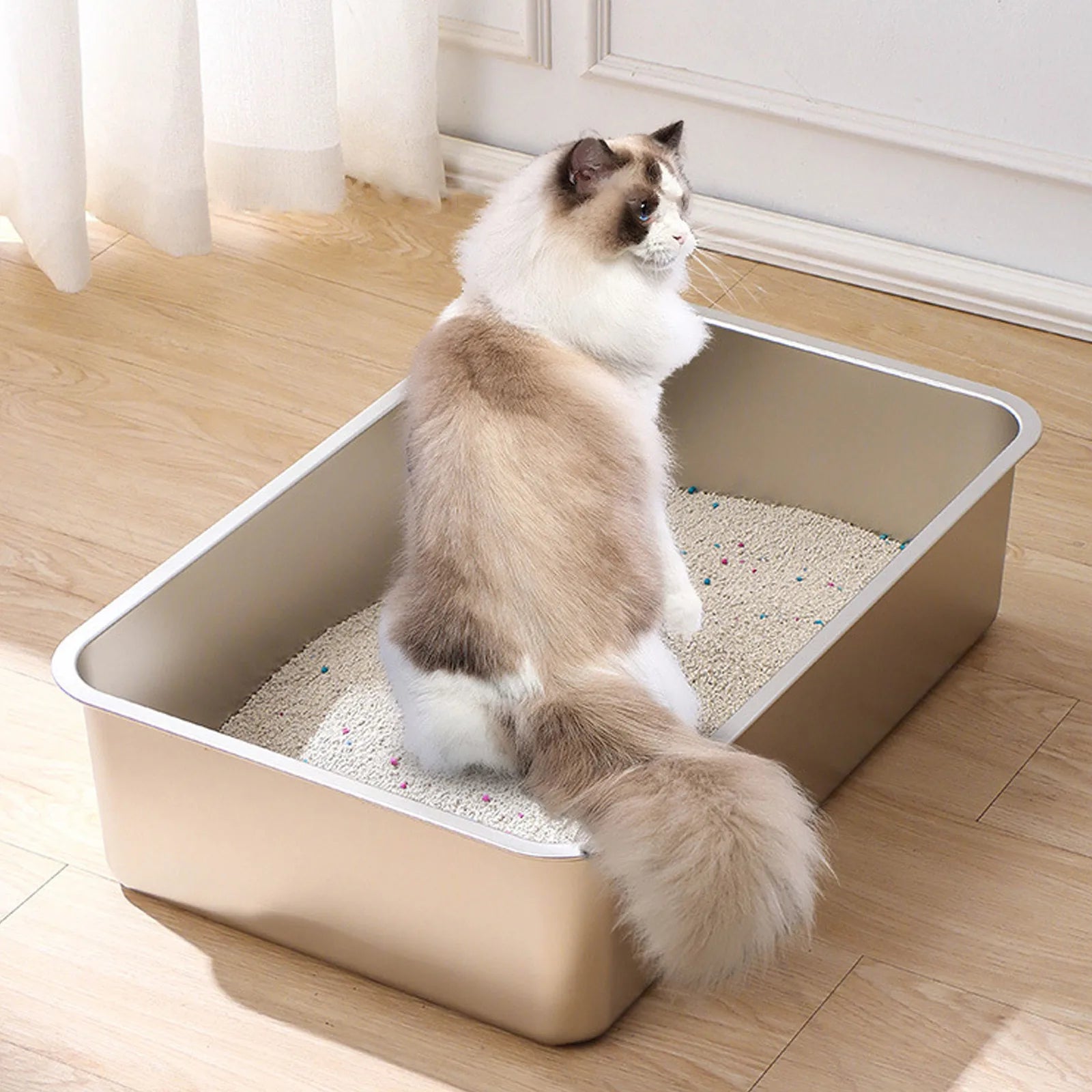 Large Stainless Steel Cat Litter Box – Odour-Resistant Metal Litter Pan for Big Cats - Bdba PK
