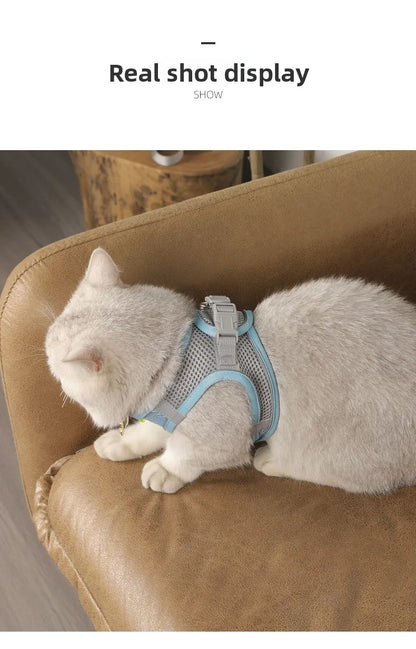 Pet Things Cat Accessories Cute Adjustable Cat Collar and Leash Set for Walking Safe Reflective Soft Comfortable Vest - Bdba PK