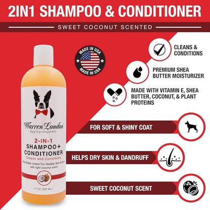 2-in-1 Pet Shampoo & Conditioner for Dogs & Cats | Soothes Dry Itchy Skin | Dandruff Control | 17oz | Made in USA - Bdba PK