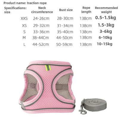 Pet Things Cat Accessories Cute Adjustable Cat Collar and Leash Set for Walking Safe Reflective Soft Comfortable Vest - Bdba PK