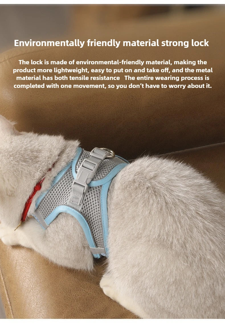 Pet Things Cat Accessories Cute Adjustable Cat Collar and Leash Set for Walking Safe Reflective Soft Comfortable Vest - Bdba PK