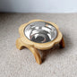 Pet Ceramic Bowl/Stainless Steel Bowl and Wooden Bowl Stand Set, Cat Bowl with Slightly Tilted Stand, Cat and Dog Supplies
