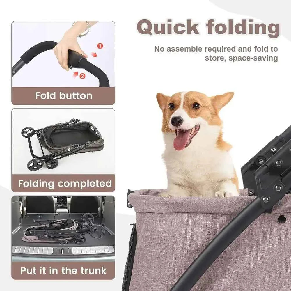 Double Decker Pet Stroller with 4 Heavy-Duty Wheels and Adjustable Handle for Small to Medium Dogs