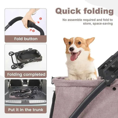 Double Decker Pet Stroller with 4 Heavy-Duty Wheels and Adjustable Handle for Small to Medium Dogs