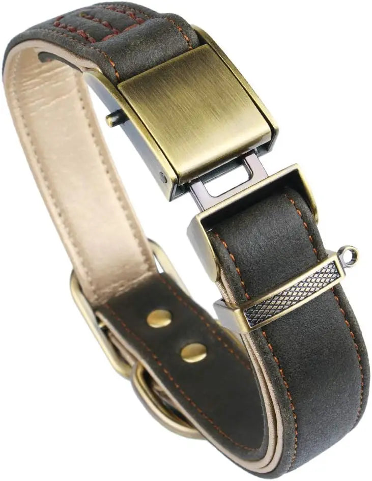 Fench BULLDOG Collar Chede Basic Classic Luxury Padded Leather Dog Collar The Seatbelt Buckle for Large Medium Small Pets