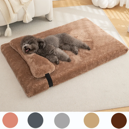 Warm Calming Dog Bed with Pillow – Fluffy Plush Pet Mat with Removable Winter Cover for Dogs & Cats - Bdba PK