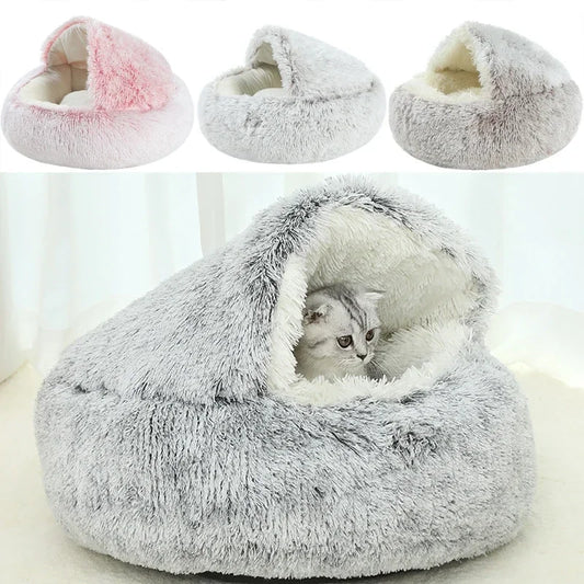 Autumn & Winter Soft Plush Semi-Enclosed Cat Nest – Warm Comforter Shell Bed for Cats & Small Dogs - Bdba PK