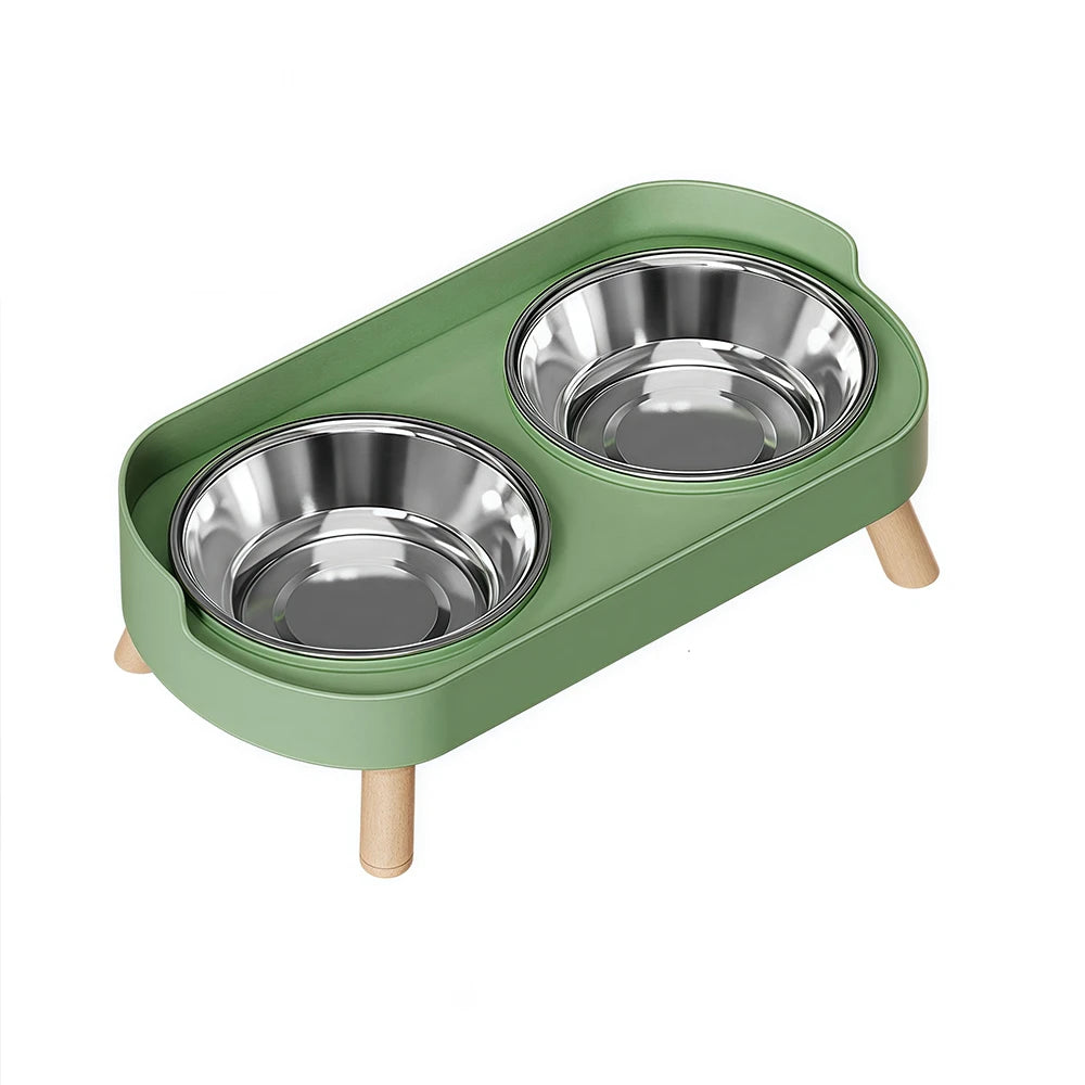 Ceramic Cat Bowls Double Set - Large Aperture Food & Water Bowls, Anti - Tip Design, Neck - Care for Cats and Dogs - Bdba PK
