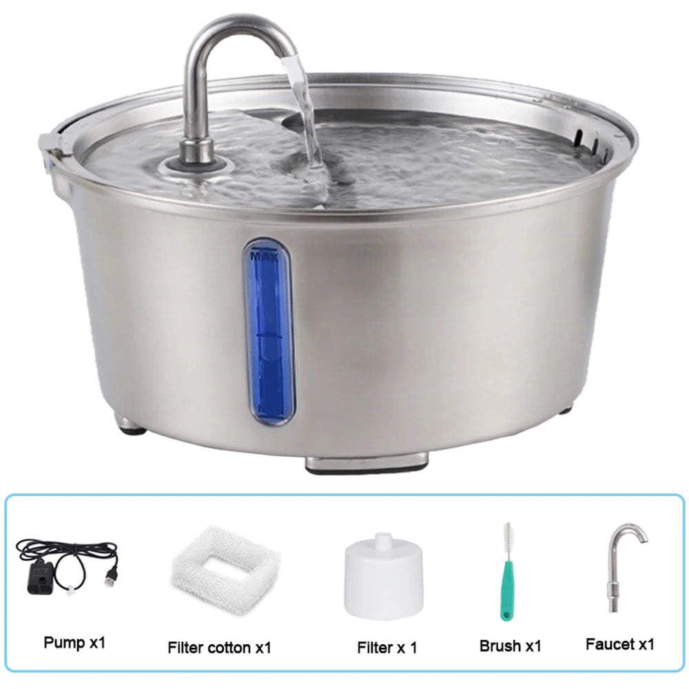 2.6L/87.9oz Stainless Steel Cat Water Fountain Automatic Cat Drinker Drinking Fountain For Cats Dogs Pet Water Dispenser - Bdba PK