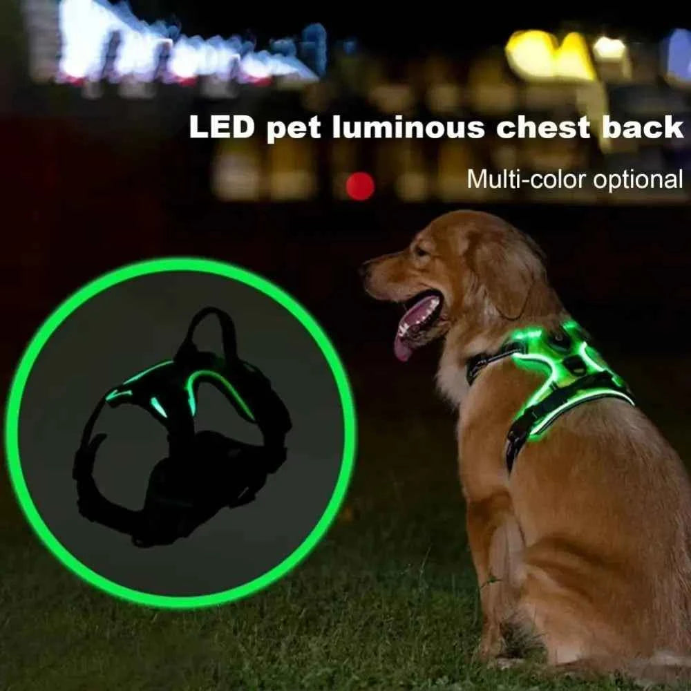 Durable Light Up LED Dog Harness Adjustable Flashing Luminous Pet Chest Strap Padded Collar Soft Dog Glow Vest for Night Walking