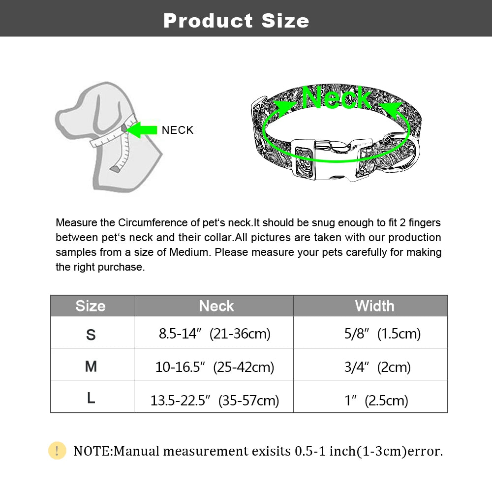 Personalized Engraved Dog Collar Nylon Floral Pet Puppy Collar Print Custom Pet Necklace for Small Medium Large Dogs Pitbull Pug