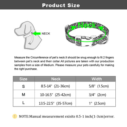 Personalized Engraved Dog Collar Nylon Floral Pet Puppy Collar Print Custom Pet Necklace for Small Medium Large Dogs Pitbull Pug