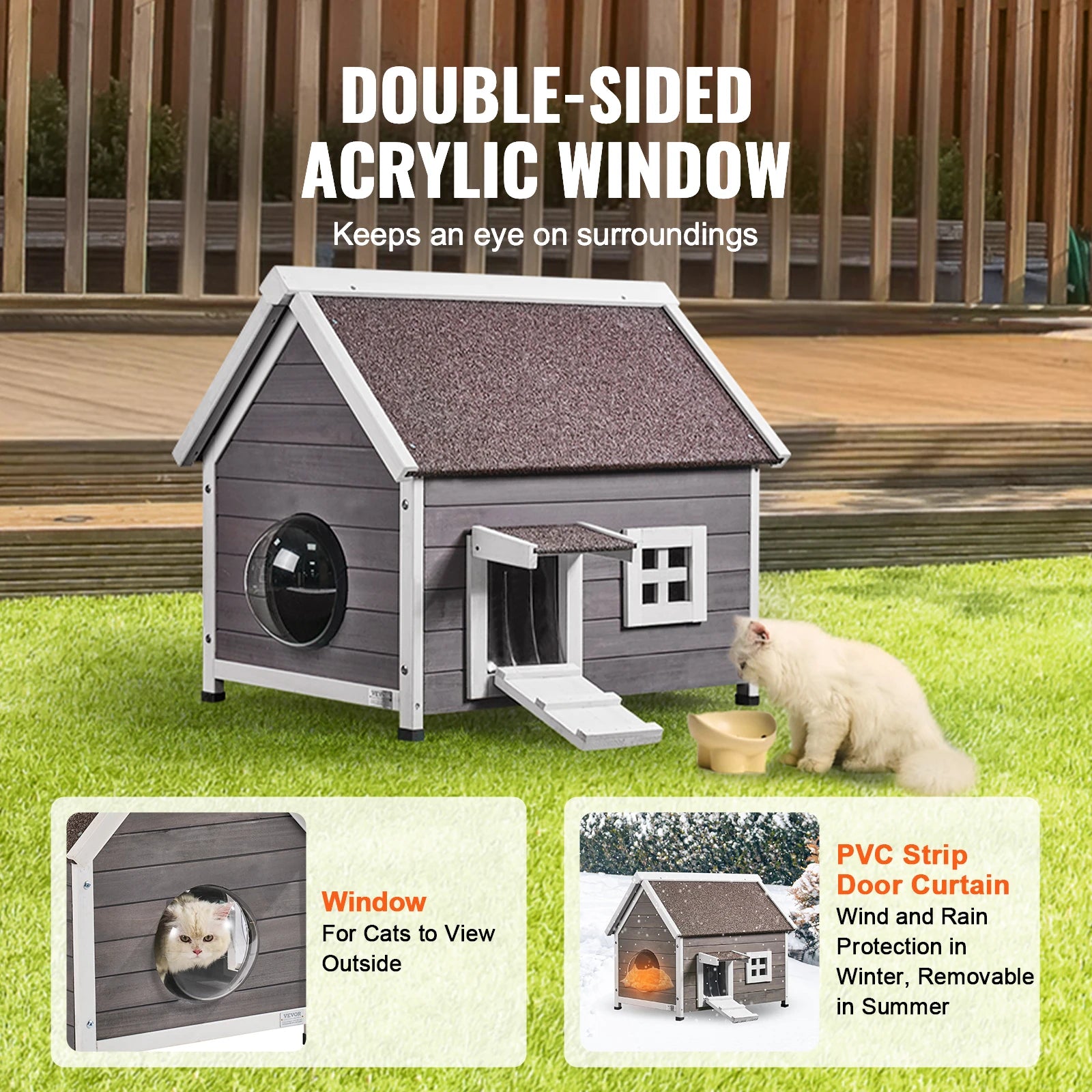 SucceBuy Weatherproof Cedar Outdoor Cat House – Multi-Cat Feral Shelter with Side Door (22"×30"×26") - Bdba PK