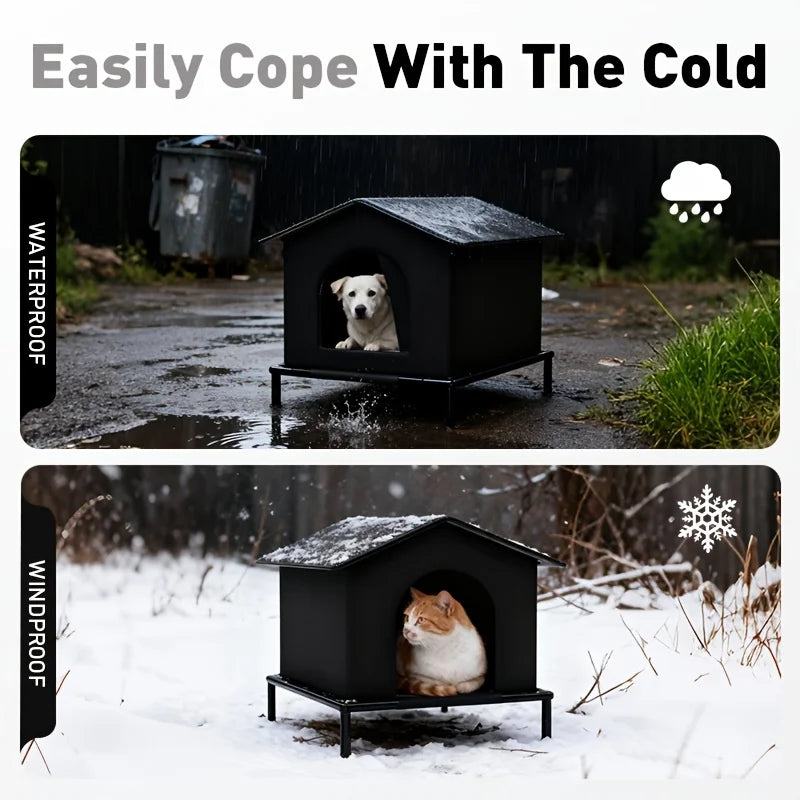Foil-Insulated Outdoor Cat House with Shelf & Cushion – Waterproof Stray Cat Winter Shelter (33×33×33cm) - Bdba PK