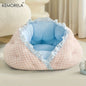KEMORELA Cozy Semi-Closed Lace Pet Nest with Thickened Warmth, Winter Design Machine Washable, for Small Dogs & Cats,Cat Shelter