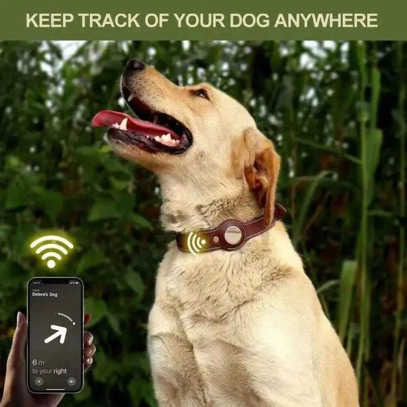 Leather Collar Locator Collar Pet Dog Collar Tracking Full Grain Cowhide Detachable