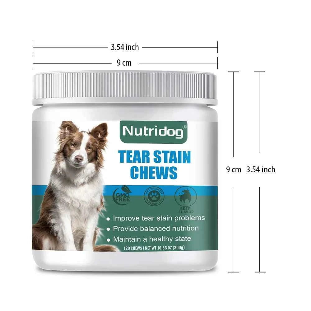 NUTRIDOG Dog Tear Stain Chews Cranberry Vitamins Omega-3 Improve Tear Stains Support Eye Health 120 PCS/Bottle