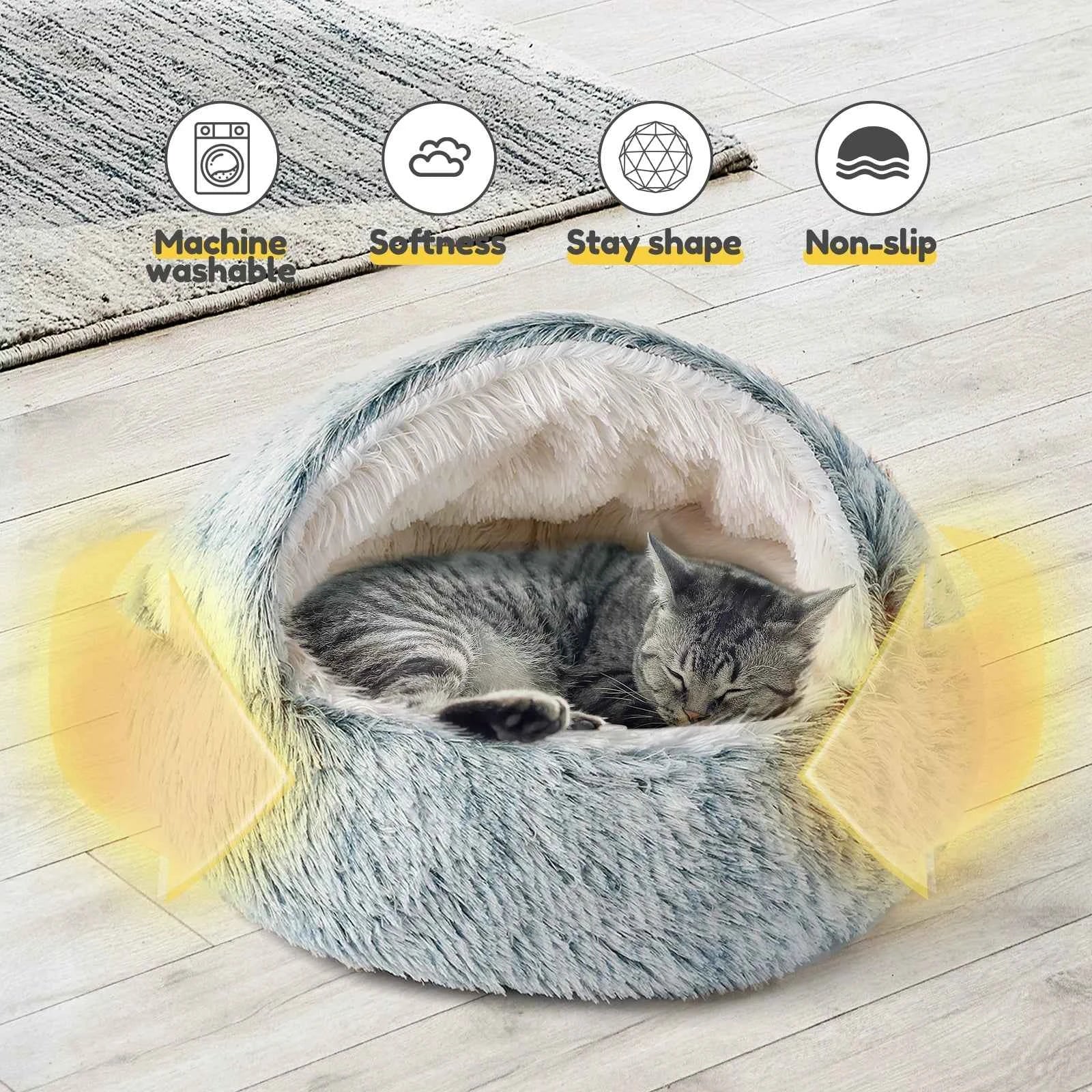 25'' Pet Cat Dog Lovely Cat Beds Nest Soft Comfortable Semi-enclosed Cat Nest Kennel indoor Pet house Supplies for Pet to Rest