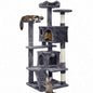 54 Inch Multi-Level Cat Tree With 2 Cozy Caves, Scratching Posts, Climbing Ramp, And Plush Balls, Dark Gray