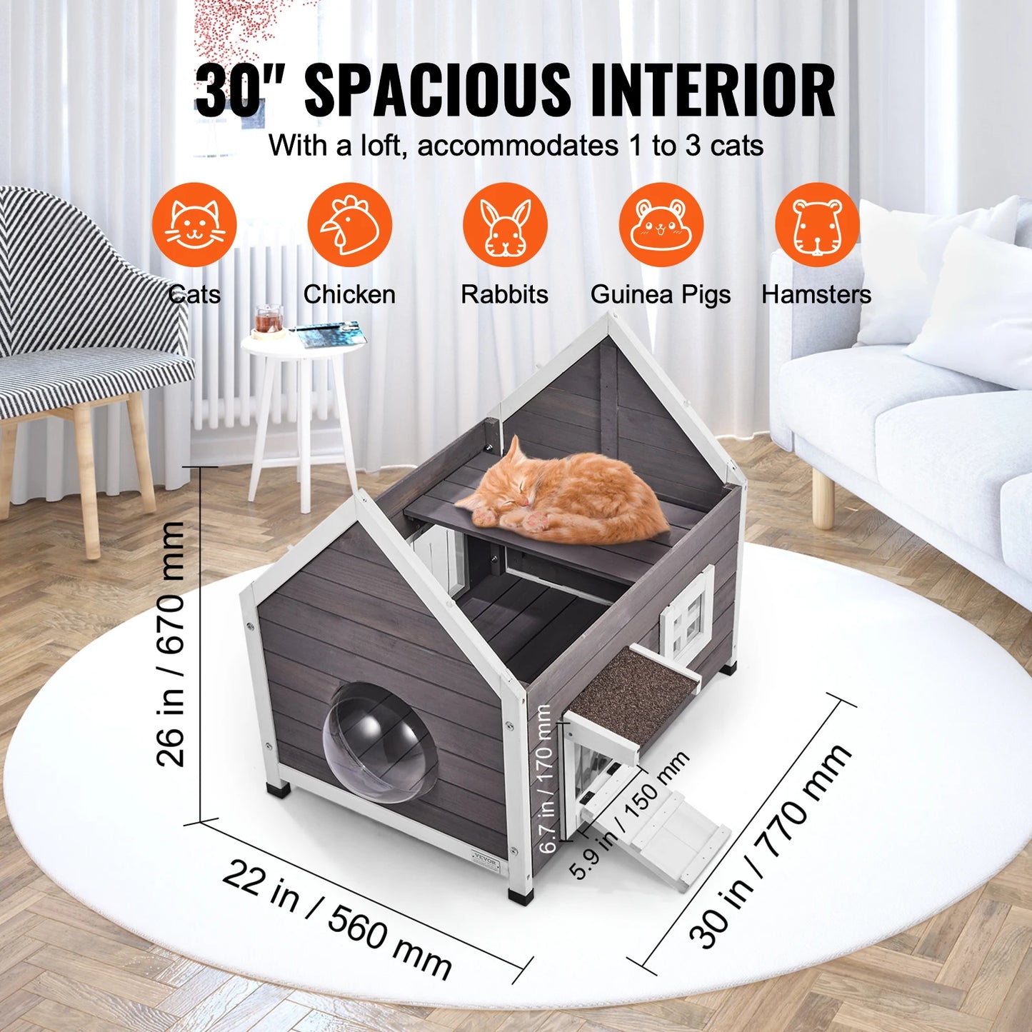 SucceBuy Weatherproof Cedar Outdoor Cat House – Multi-Cat Feral Shelter with Side Door (22"×30"×26") - Bdba PK