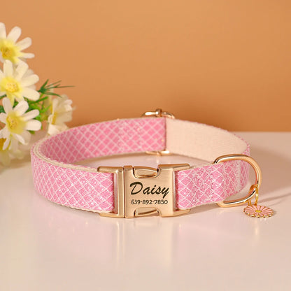 Bling Nylon Custom Dog Collar Cute Flower Tag Dog Collars Engraving Pet Name ID Buckle Necklace For Small Large Dogs Chihuahua