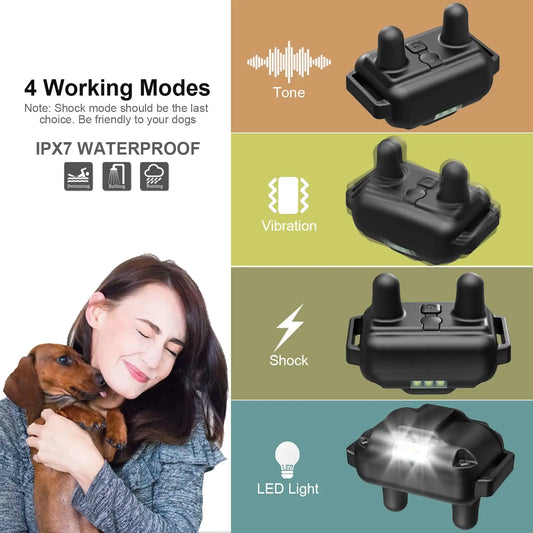 Adjustable Waterproof Dog Training Collar – Anti-Bark Remote Control with Shock, Vibration & Sound - Bdba PK