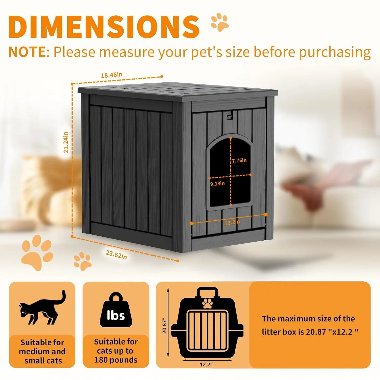 Cat Litter Box Enclosure, Multi-Functional Hidden Cat Litter Box Furniture & Cat Box Enclosure Cabinet with Side Table, Custom