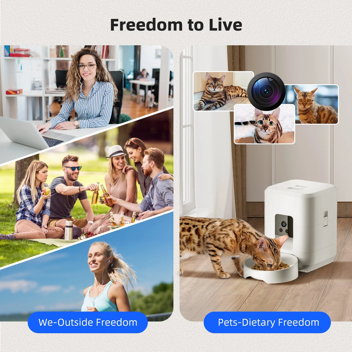 2L Automatic Pet Feeder Cat Smart Pet Feeder Wi-Fi & Camera Controlled feeder Dog & Cat Food Dispenser Remote App (No 5V 2A plug - Bdba PK