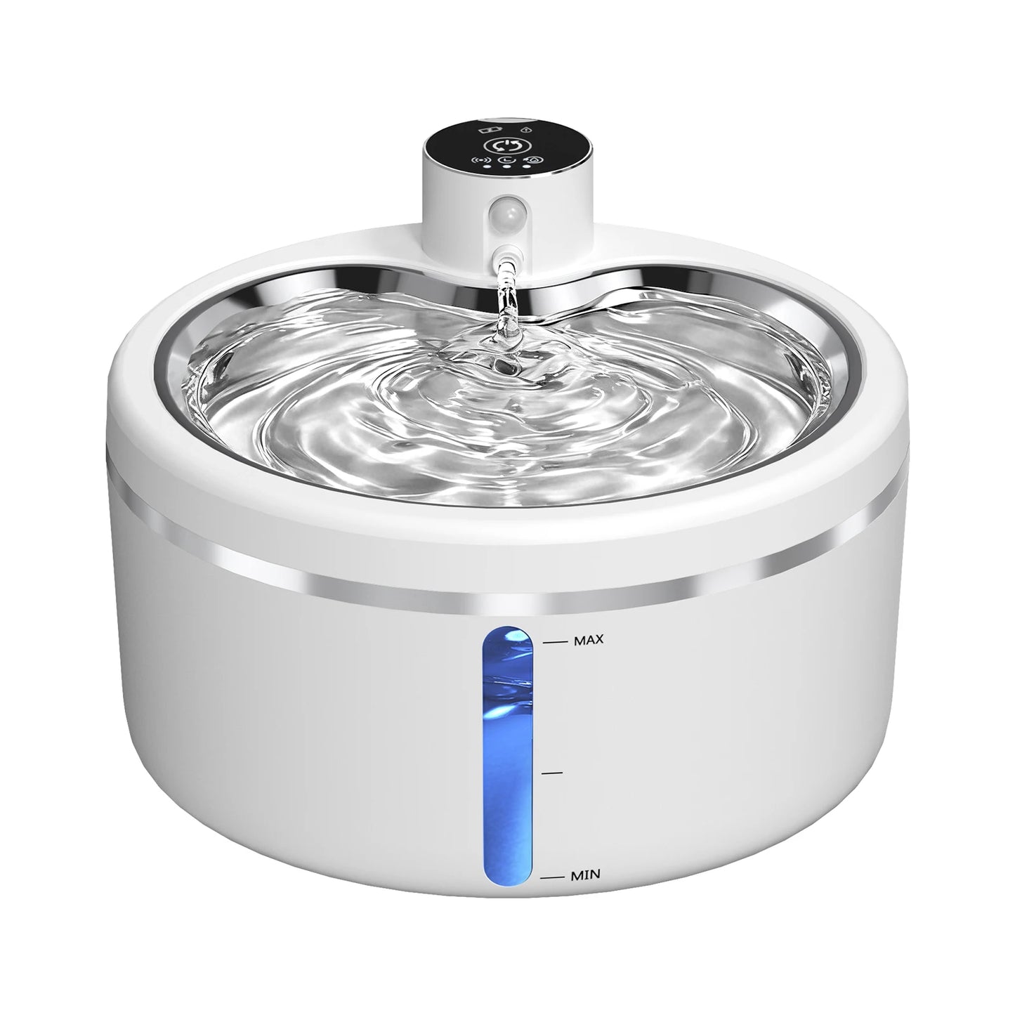 Wireless Cat Water Fountain 2.5L Stainless Steel Pet Drinking Dispenser Smart Sensor Auto Circulating Filter 4000mAh LED Display - Bdba PK