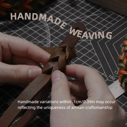 Brown Leather Dog Collar And Leashes Suit Woven Patterns Beautiful Durable Nylon Orange Colors Rope Hand Free Design 2026 New