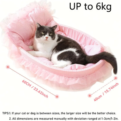 Lace-Trimmed Princess Pet Bed – Soft Oval Plush Winter Bed for Small Dogs & Cats - Bdba PK