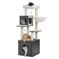 Wood Cat Tree with Storage Cabinet Sisal Scratching Posts Cozy Condo Hammock Dangling Balls Large Cat Tower for Indoor Pet Furniture Cat Toys