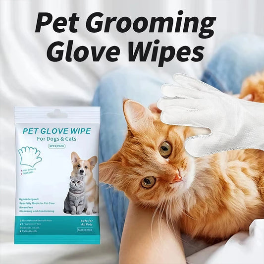 6pcs Unscented Extra Thick Pet Cleaning Wipes for Dogs & Cats,Dog Washing Bathing Deodorizing Grooming Gloves for Daily Care - Bdba PK