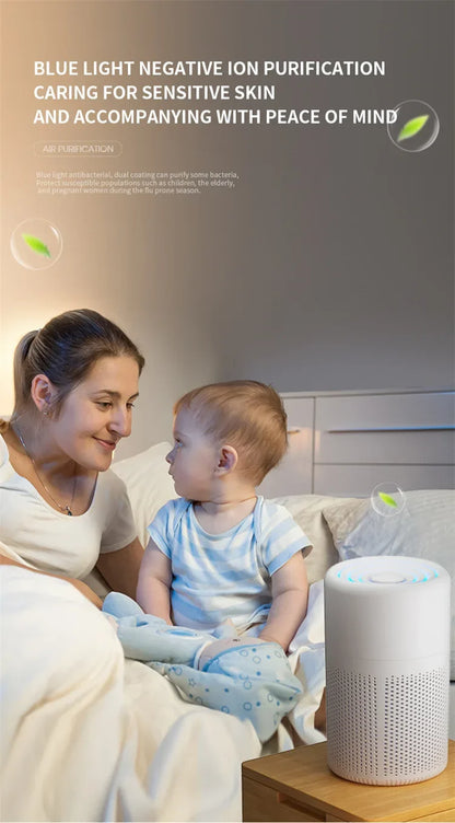 2024 New Portable USB Air Purifier Blue Anion Quickly Purifies the Environment and Can Add Essential Oils Low Noise Deodorizer